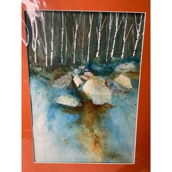 Whispers of the Birch: Abstract Streamscape - Original Watercolor Artwork - Picture 2 of 3